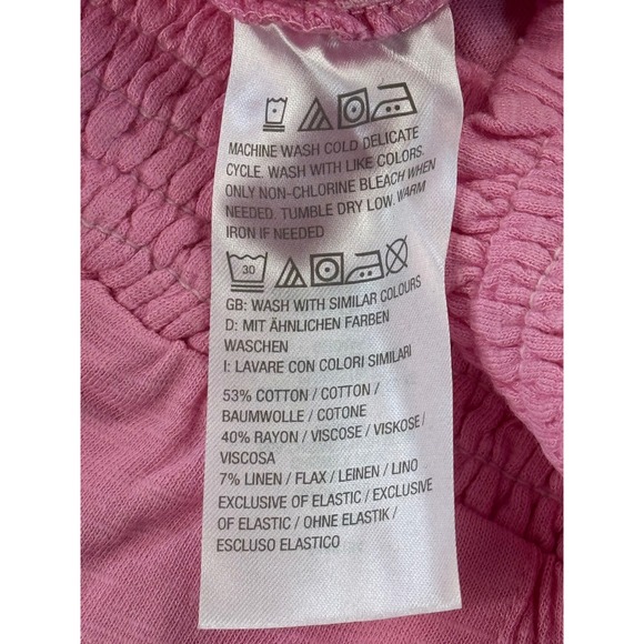 Candace Cameron Bure Pink Smocked Waist Wide Leg Pants Cotton Linen Blend L - Picture 7 of 9